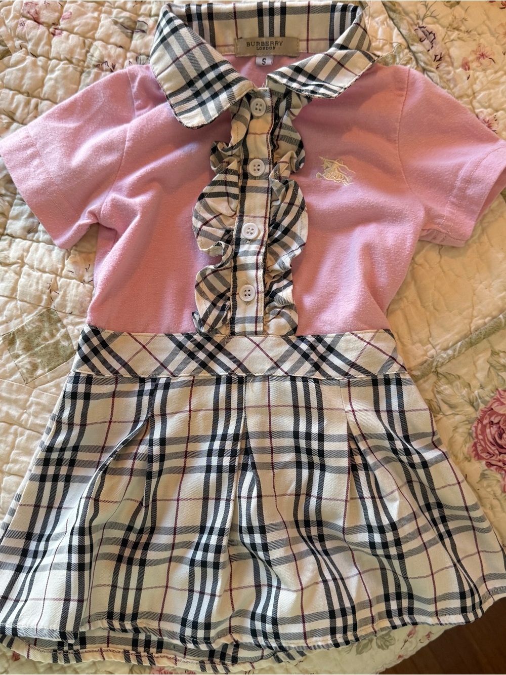 Burberry Pink and Beige Plaid Girls' Dress
